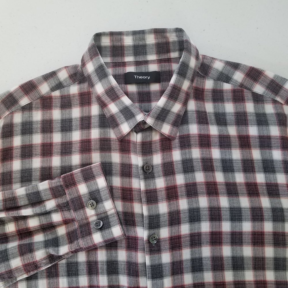 Theory Plaid Button Front Long Sleeve Shirt Mens Size‎ Medium